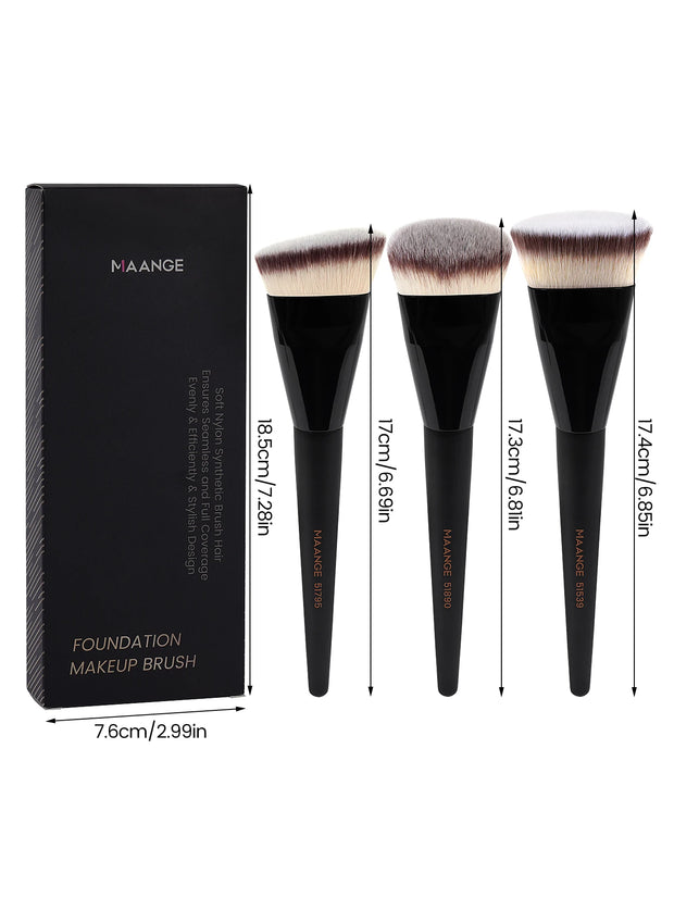 MAANGE 3pcs Professional Makeup Brush Set – Angle, Round & Flat Head Foundation Brushes with Box