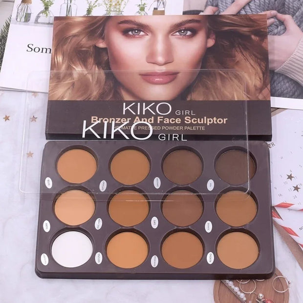 12-Color Matte Makeup Palette – Waterproof Foundation & Contour Kit | Long-Lasting Natural Finish