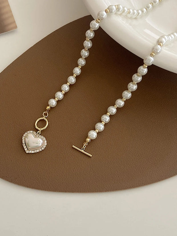 Elegant Pearl Heart  Necklace