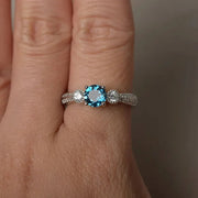 Sterling Silver Sea Blue Zircon Ring – Elegant Promise &amp; Wedding Jewelry