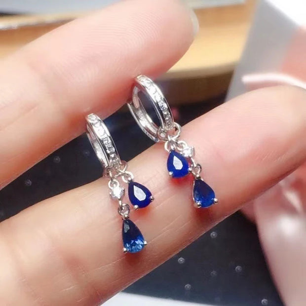 Light Luxury Silver Blue Crystal Drop Earrings – Elegant Water Drop Zircon Pendant Jewelry for Women
