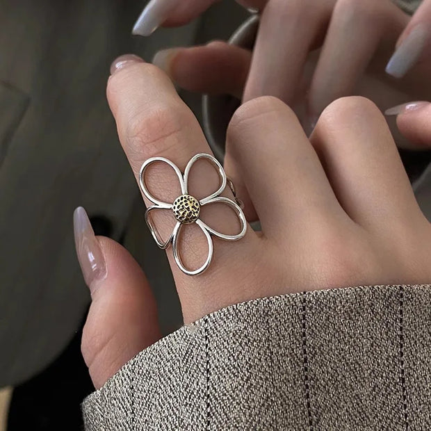 Sterlig Silver Big Flower Ring- Handmade Jewelry