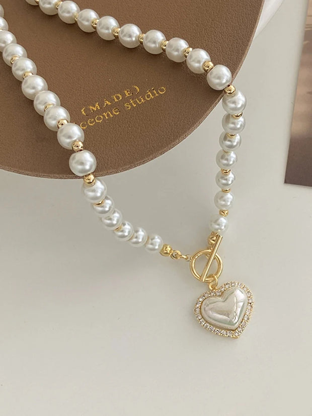 Elegant Pearl Heart  Necklace