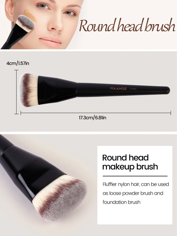 MAANGE 3pcs Professional Makeup Brush Set – Angle, Round & Flat Head Foundation Brushes with Box