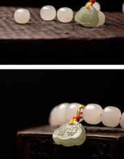 Pink Hand-Woven Rope Bracelet – Hetian Jade & Pearl Tassel Jewelry