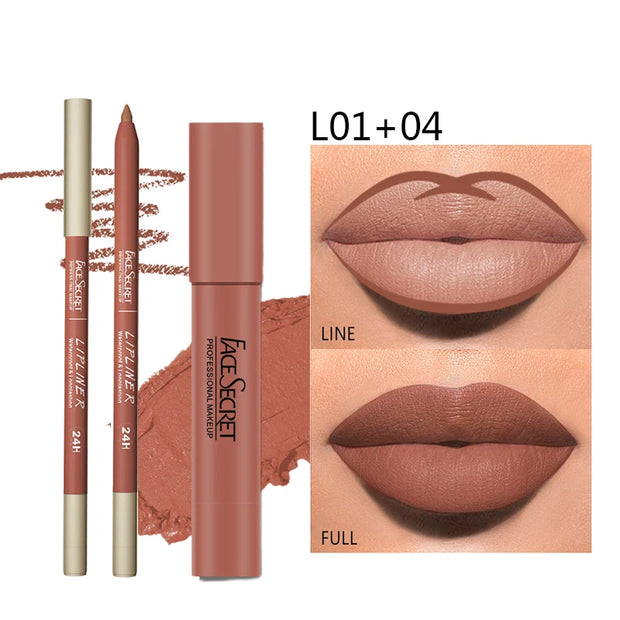 Matte Lipliner & Lipstick Set – Waterproof, Long-Lasting Soft Matte Lip Makeup | FACESECRET