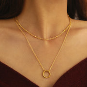 DOTIFI Stainless Steel Circle Pendant Necklace – Layered Bead Chain Choker, Trendy Fine Jewelry for Women