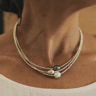 Bohemian Ethnic Freshwater Pearl Beaded Multi-Layer Necklace – Handmade Party & Birthday Jewelry for Women