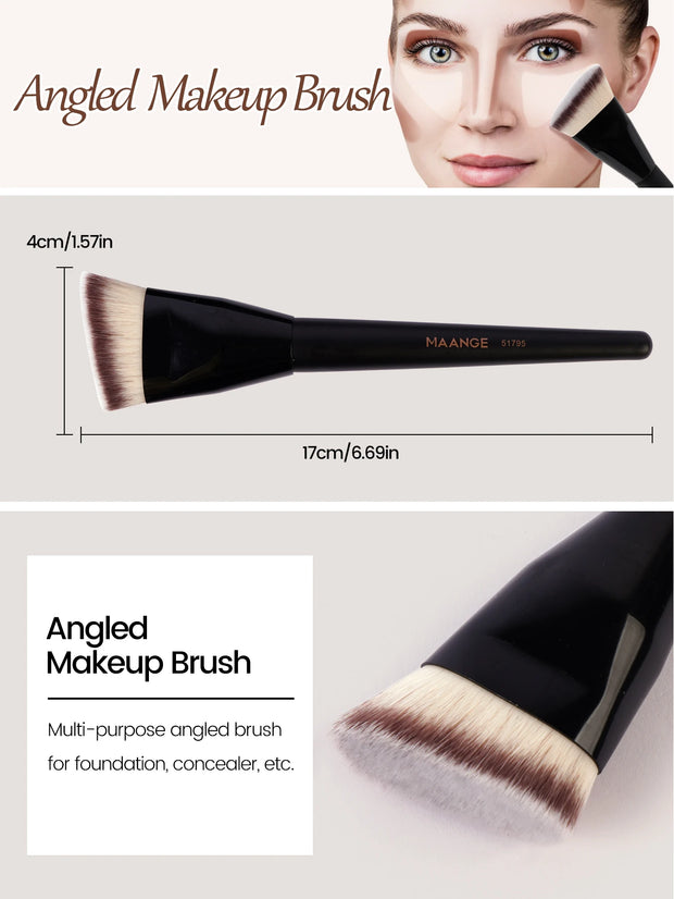 MAANGE 3pcs Professional Makeup Brush Set – Angle, Round & Flat Head Foundation Brushes with Box