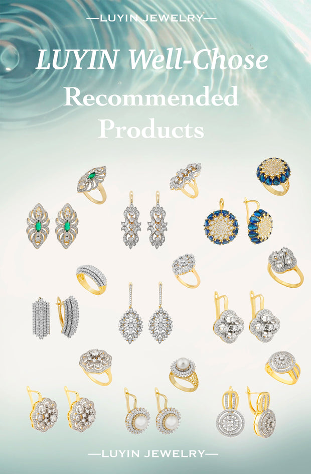 LUYIN Blue Stone Jewelry Set – Earrings & Ring, Copper Plated 14K Gold, Vintage Party Accessories for Women