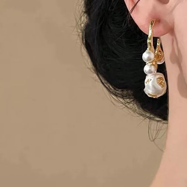 French Vintage Faux Pearl C-Design Earrings | Luxurious Drop Earrings for Women