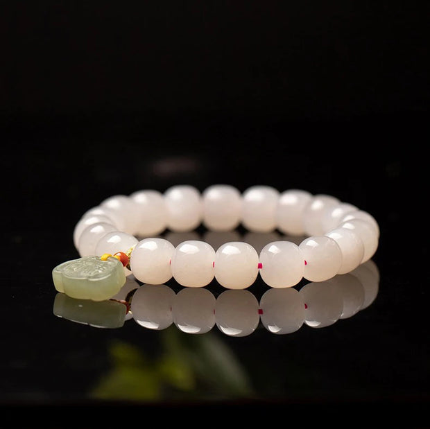 Pink Hand-Woven Rope Bracelet – Hetian Jade & Pearl Tassel Jewelry