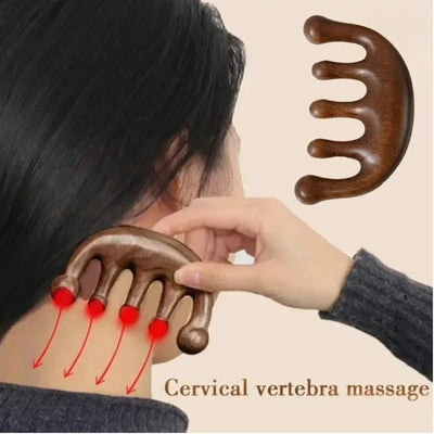 Sandalwood Massage Comb – Five-Tooth Whale Comb & Scalp Massager | Relaxing Hair & Body Wellness Tool