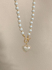 Elegant Pearl Heart  Necklace