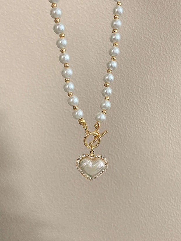 Elegant Pearl Heart  Necklace