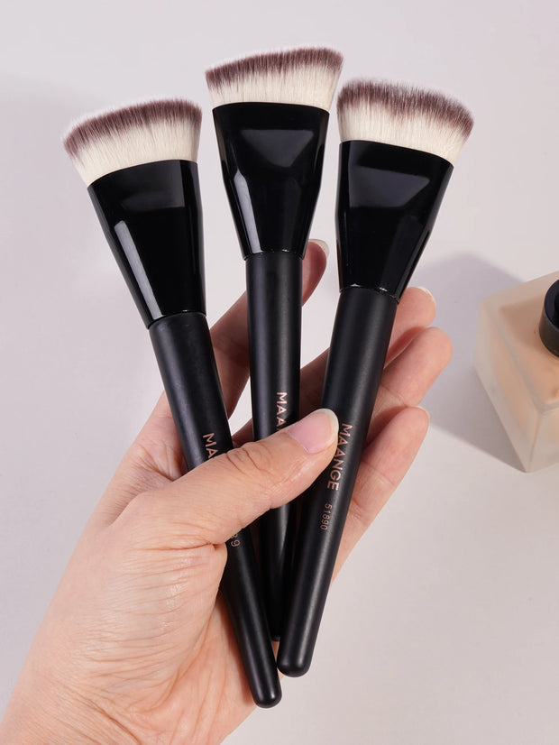 MAANGE 3pcs Professional Makeup Brush Set – Angle, Round & Flat Head Foundation Brushes with Box