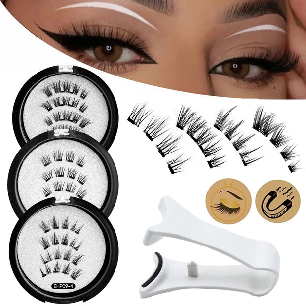 Magnetic Eyelashes Kit – 3D Natural Effect Reusable False Lashes with Tweezers