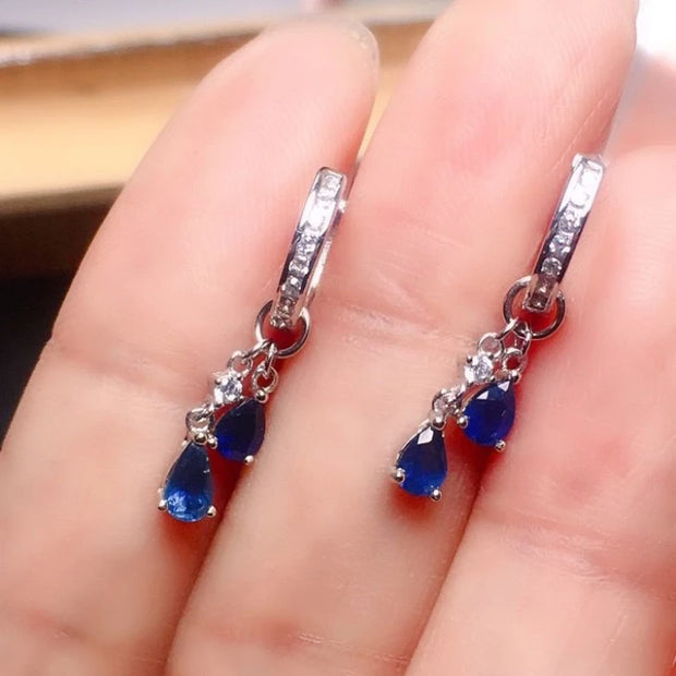 Light Luxury Silver Blue Crystal Drop Earrings – Elegant Water Drop Zircon Pendant Jewelry for Women