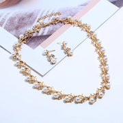 Elegant Bridal Jewelry Set – Faux Pearl & Rhinestone Necklace, Earrings & Bracelet | Wedding & Gift Set