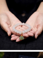 Pink Hand-Woven Rope Bracelet – Hetian Jade & Pearl Tassel Jewelry