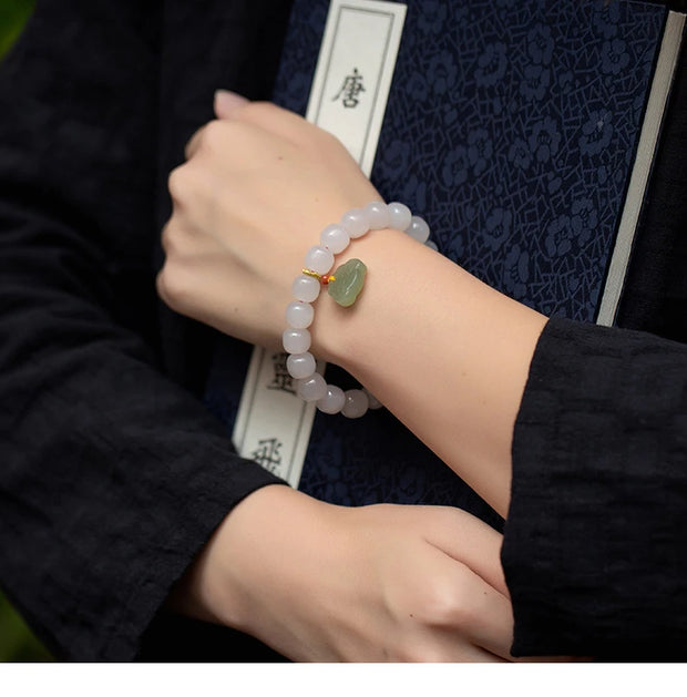Pink Hand-Woven Rope Bracelet – Hetian Jade & Pearl Tassel Jewelry