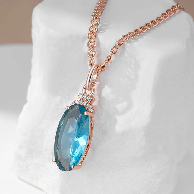 Luxury Oval Blue Zircon Necklace