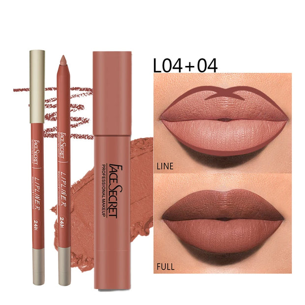 Matte Lipliner & Lipstick Set – Waterproof, Long-Lasting Soft Matte Lip Makeup | FACESECRET