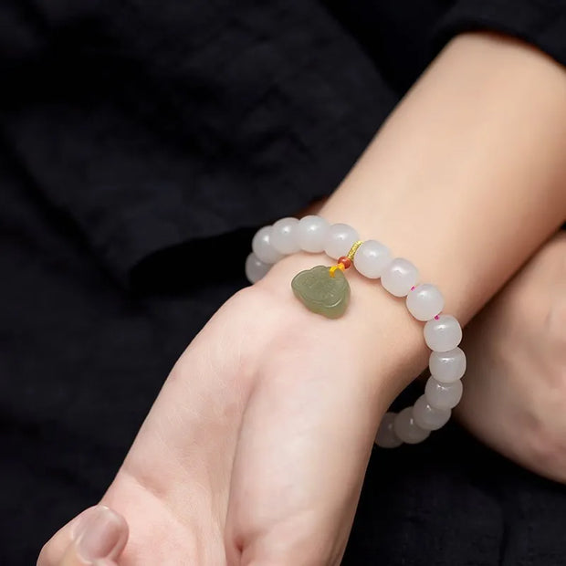 Pink Hand-Woven Rope Bracelet – Hetian Jade & Pearl Tassel Jewelry