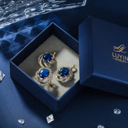 LUYIN Blue Stone Jewelry Set – Earrings & Ring, Copper Plated 14K Gold, Vintage Party Accessories for Women