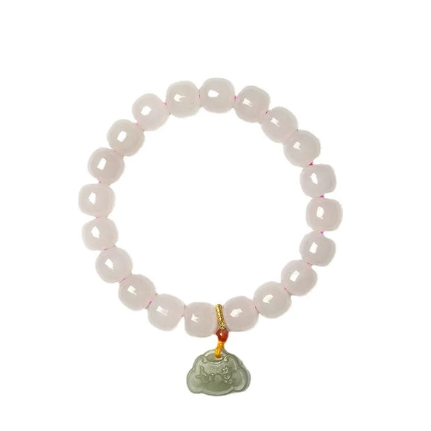 Pink Hand-Woven Rope Bracelet – Hetian Jade & Pearl Tassel Jewelry