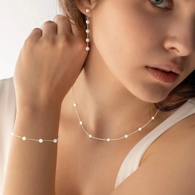 Elegant Gold Pearl Jewelry Set – Necklace, Earrings & Bracelet