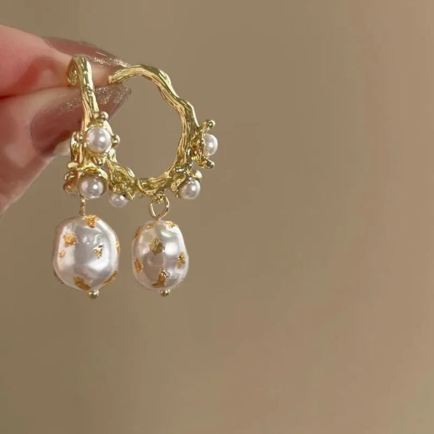 French Vintage Faux Pearl C-Design Earrings | Luxurious Drop Earrings for Women