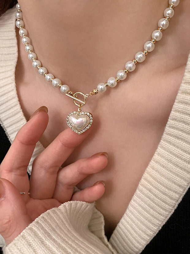 Elegant Pearl Heart  Necklace