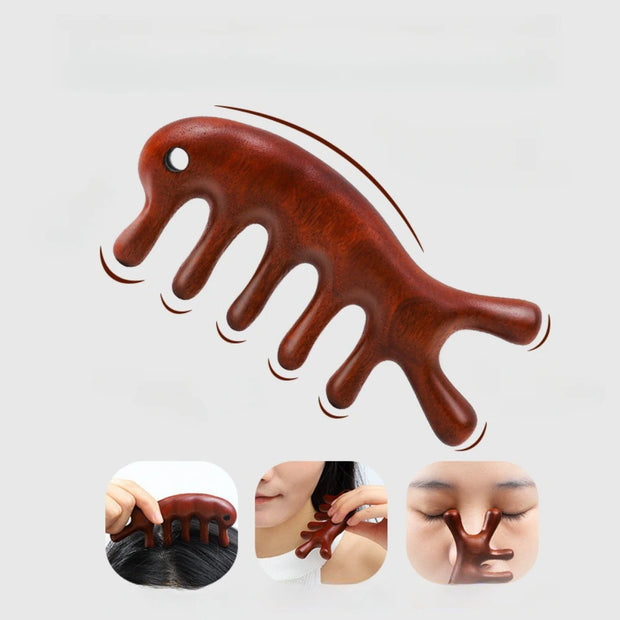 Sandalwood Massage Comb – Five-Tooth Whale Comb & Scalp Massager | Relaxing Hair & Body Wellness Tool