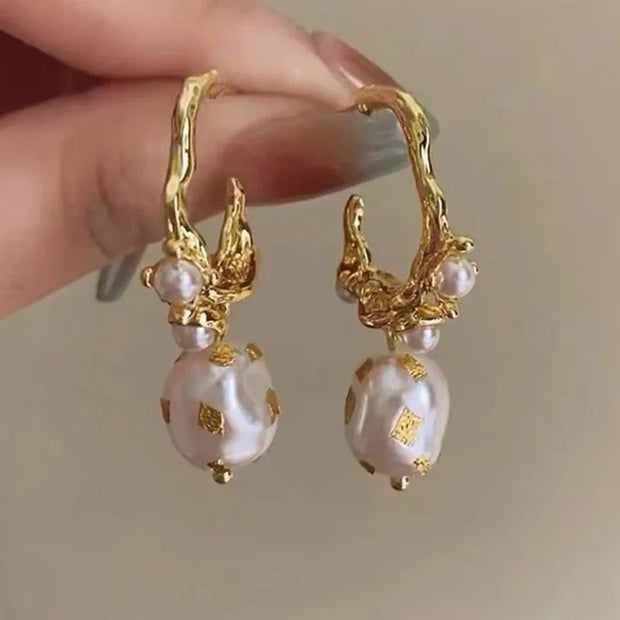 French Vintage Faux Pearl C-Design Earrings | Luxurious Drop Earrings for Women