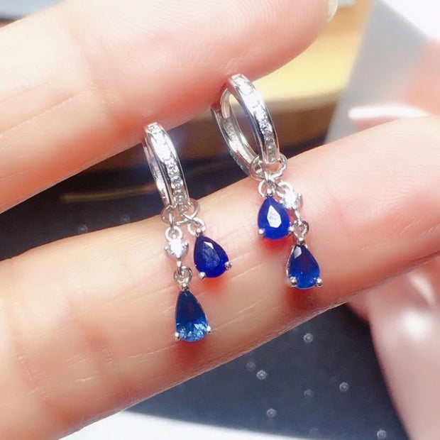 Light Luxury Silver Blue Crystal Drop Earrings – Elegant Water Drop Zircon Pendant Jewelry for Women