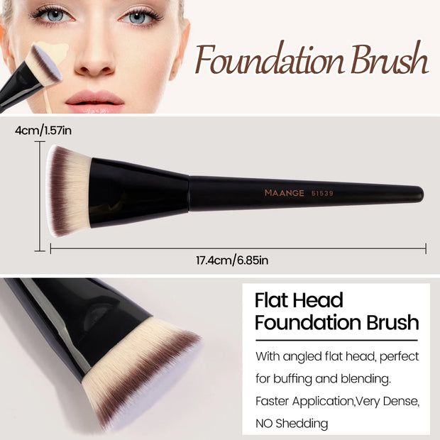 MAANGE 3pcs Professional Makeup Brush Set – Angle, Round & Flat Head Foundation Brushes with Box