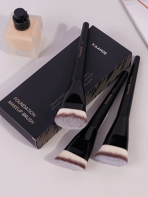 MAANGE 3pcs Professional Makeup Brush Set – Angle, Round & Flat Head Foundation Brushes with Box