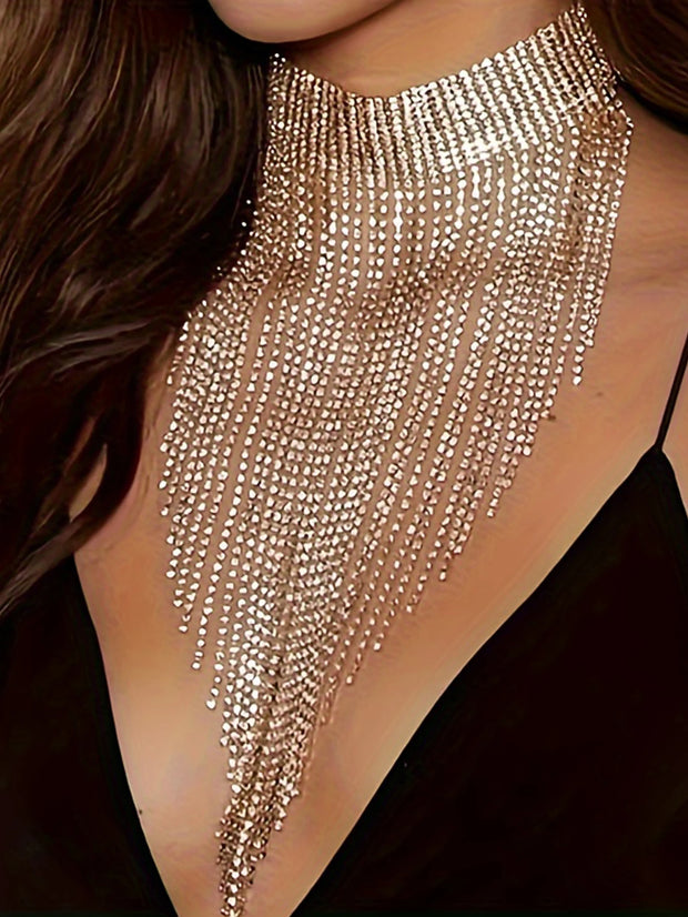 Sexy Rhinestone Tassel Necklace – Nightclub & Party Jewelry for Women