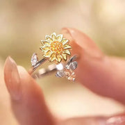 Rotating Sunflower Butterfly Zircon Ring