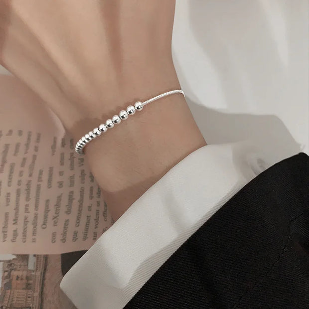Sterling Silver Beaded Bracelet – Handmade Adjustable Jewelry