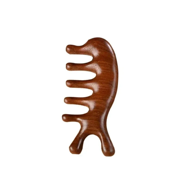 Sandalwood Massage Comb – Five-Tooth Whale Comb & Scalp Massager | Relaxing Hair & Body Wellness Tool