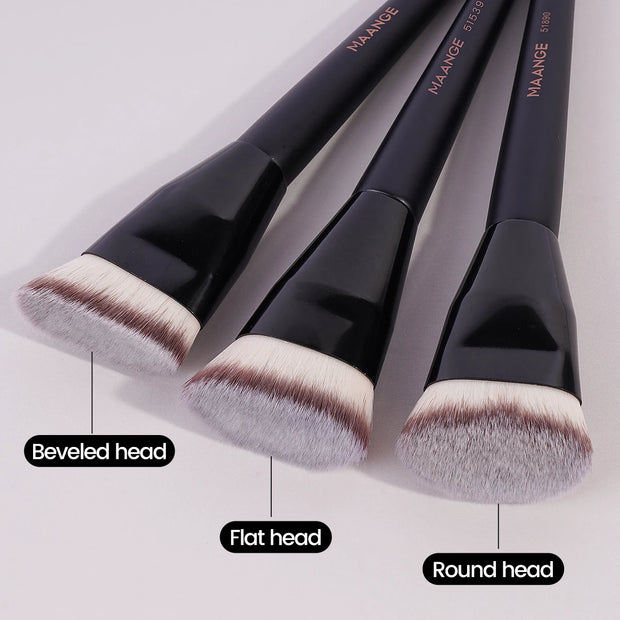 MAANGE 3pcs Professional Makeup Brush Set – Angle, Round & Flat Head Foundation Brushes with Box