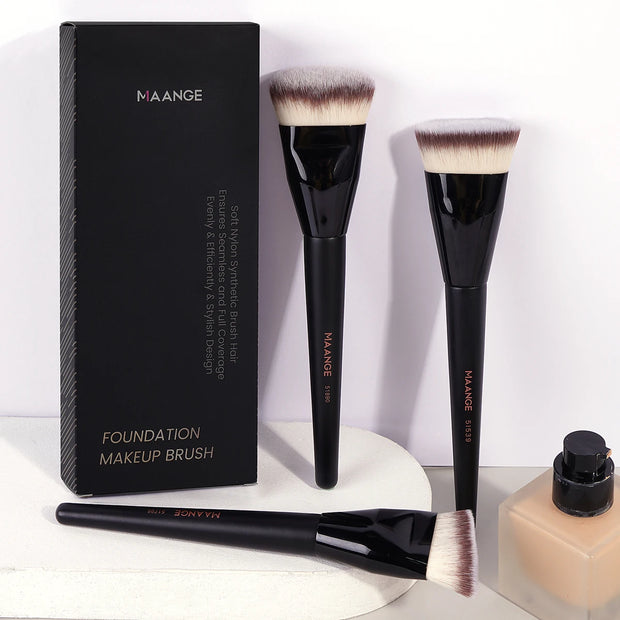 MAANGE 3pcs Professional Makeup Brush Set – Angle, Round & Flat Head Foundation Brushes with Box