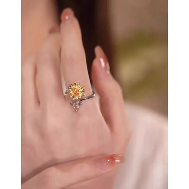 Rotating Sunflower Butterfly Zircon Ring
