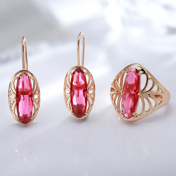 Luxury Oval Pink Zircon Jewelry Set