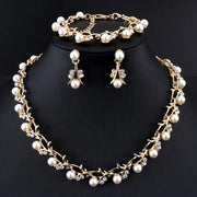 Elegant Bridal Jewelry Set – Faux Pearl & Rhinestone Necklace, Earrings & Bracelet | Wedding & Gift Set