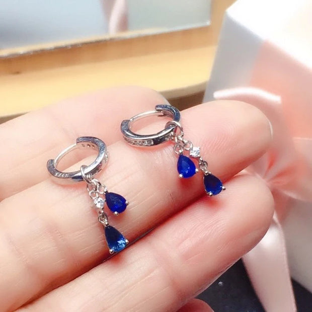 Light Luxury Silver Blue Crystal Drop Earrings – Elegant Water Drop Zircon Pendant Jewelry for Women
