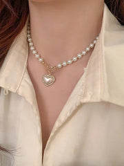 Elegant Pearl Heart  Necklace