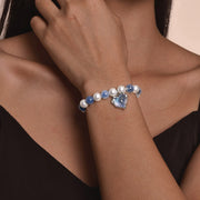 Women’s Beaded Heart Charm Bracelet – Natural Stone & Pearl Stretch Bangle